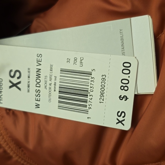 ADIDAS BRAND SIGNATURE WOMEN'S "WONDER RED" PUFFER DOWN VEST SIZE XS - Picture 9 of 16